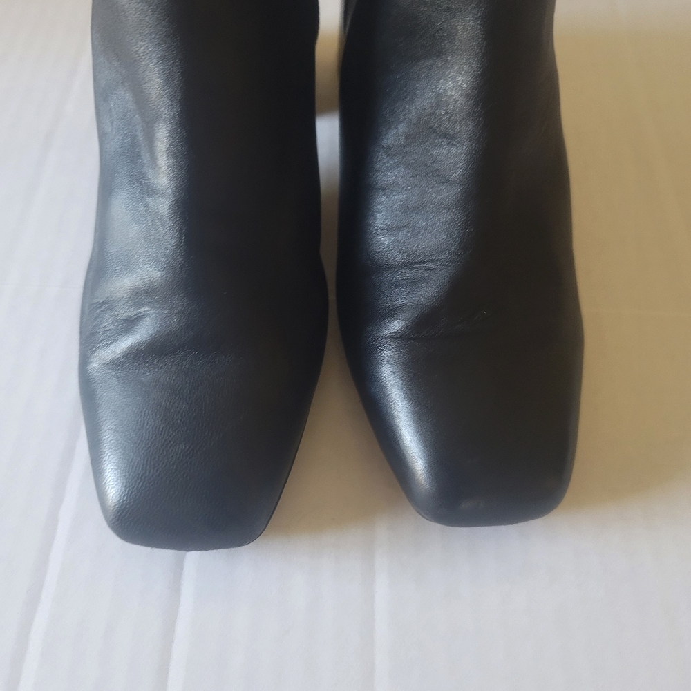 Franco Sarto Black Leather Ankle Booties with Block Heel - Picture 3 of 11